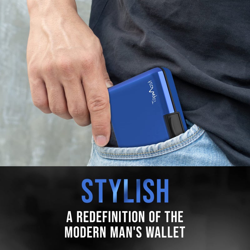 TopMost Aluminum Wallet, Card Case Wallet, Metal RFID Credit Card Holder for Men & Women, 6 Cotton Slots for 9-12 Cards And Bills, Rfd Protective (Blue) - Image 3